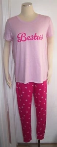 Jaclyn Intimates 2 Pc Heart Besties SS Shirt Pants Pajamas Valentine's Day M - Picture 1 of 4