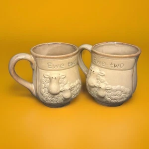2x Pair Handmade Mug Studio Pottery "Ewe Two" 3d Style Farm Cottagecore - Picture 1 of 5