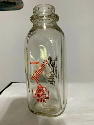 Vintage Pint  Milk Bottle - Hoffman's Golden Guernsey,  Has 3 Sports Figures - Image 1 of 2