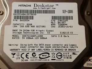 HDD HITACHI Deskstar - 82 GB 7200RPM 3,5" - Sata - Foto 1 di 4