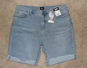 New Womens Lee Jean Bermuda Shorts 18 Frayed Hem Cuffed Mid Rise Stretch - Picture 1 of 2