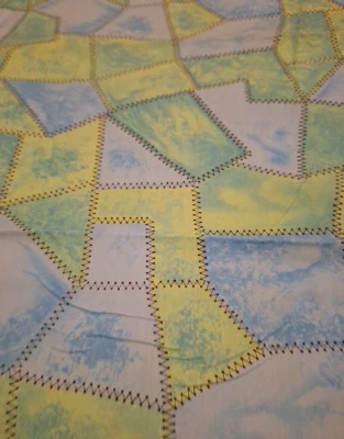 Винтажная хлопчатобумажная ткань зеленая синяя с черными швами 2 7/5 ярдов × 44 дюйма шитье - Изображение 1 из 4