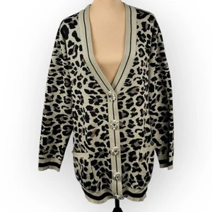 Venus Leopard Print Cardigan Sweater Sz XL Feminine Classic Cabincore Boho Chic - Picture 1 of 9