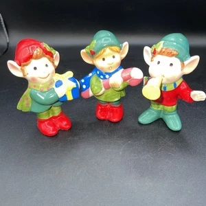 Set di 3 vintage Natale NAPCOWARE Pixies Elfi Corno Soffiatore Canna di Caramelle Giappone CARINO - Foto 1 di 9