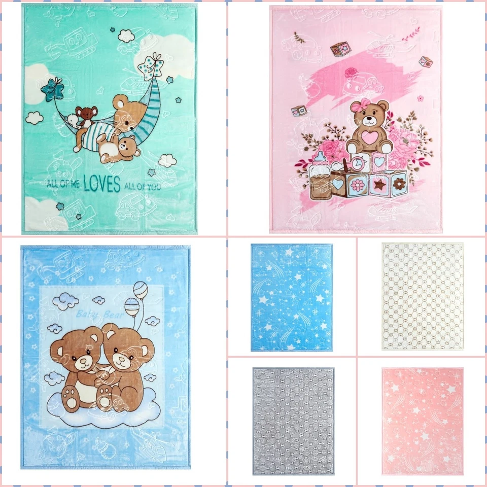 Baby Blankets Girls Boys Embossed Cozy Plush Fleece Pram Cot throw 110cm x 140cm - Image 1 of 1