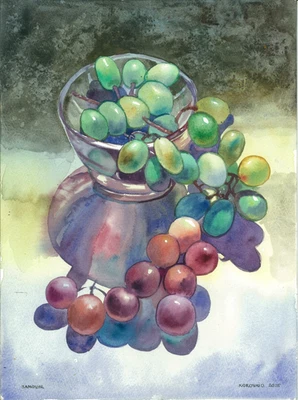 Pintura Original 30 x 40 cm 111KOl Obra Acuarela Uvas Modernas Foto 1 de 3