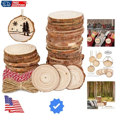 50 Piezas Rebanadas de Madera Natural 2.4"-2.8", Círculos de Madera Sin Acabar con Agujeros... Foto 1 de 4