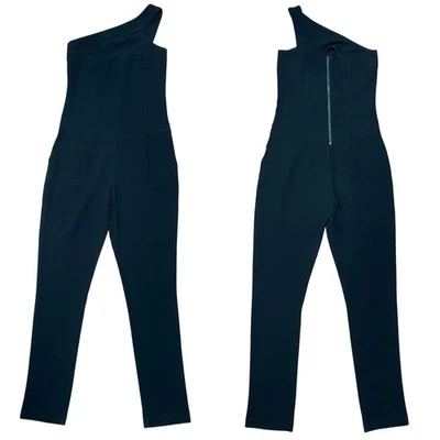 BCBGeneration Solid Black One Shoulder Crepe Fitted Jumpsuit Size 2 XS Cocktail - Image 1 of 4