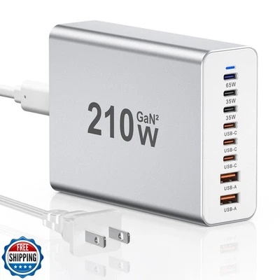 USB C Charger 210W Block, GaN 8-Port USB-C PD Fast Charging Station Desktop H - Image 1 of 4