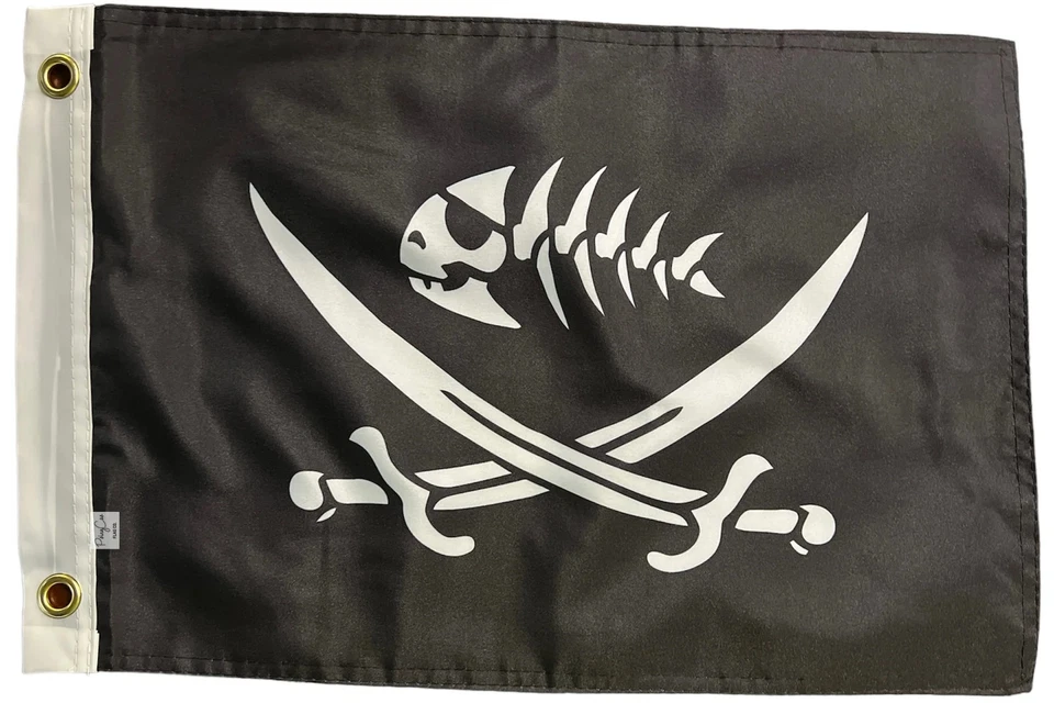 Pequeño 12"x18" Negro Pirata Pez Bandera Espada Bandera Barco Hombre Mar Cueva Bar Esqueleto Foto 1 de 4