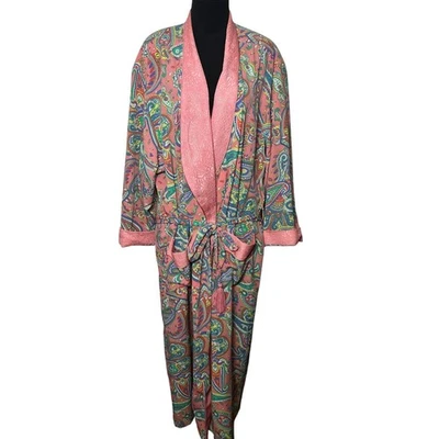 Bata de Colección Victoria's Secret Etiqueta Dorada Rosa Azul Paisley Satén Cinturón Salón M Foto 1 de 4