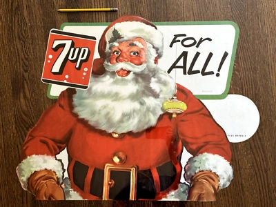 1955 7UP 7 Up Soda Advertising SANTA CLAUS Christmas POSTER Die Cut Paper Sign - Image 1 of 4