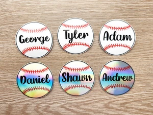 Adesivo baseball olografico nome personalizzato, regalo squadra sportiva, adesivo palla sportiva - Foto 1 di 6
