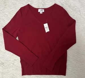 Suéter tejido Ann Taylor Loft para mujer M rojo cuello en V nuevo - Imagen 1 de 6