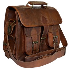 Bag Mens New Real Goat Leather Vintage Brown Messenger Shoulder Laptop Briefcase