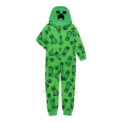 MINECRAFT Boys Pajamas Size 10 12 14 XL One Piece Union Suit Halloween Costume - Image 1 of 2