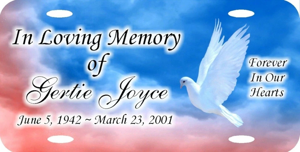 Personalized Custom In Loving Memory Dove in Flight Peace Heavenly License Plate - Image 1 of 1