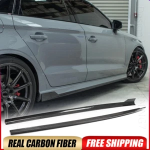REAL CARBON Side Skirts Extension Lip Spoiler Fit For Audi S3 RS3 Sedan 2014-19 - Picture 1 of 14