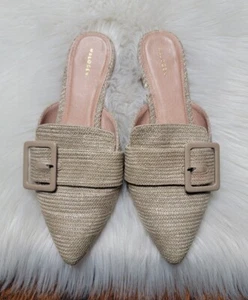 Halogen Pointed Toe Mules Flats Women's Size 9 Beige Woven Buckle Detail  - Picture 1 of 9