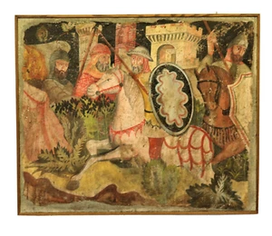 Affresco a strappo "Scena cavalieri medievali" - Imagen 1 de 7