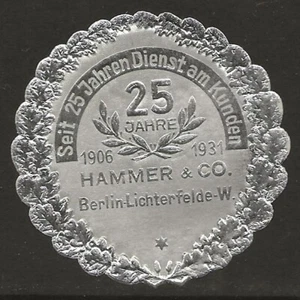 Germany 1931 Hammer & Co Cinderella Embossed Foil Seal Fine HR - Picture 1 of 2