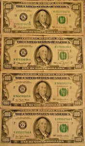 1969-A, 1974 & 1977 $100 US Federal Reserve Notes: Lot of Four - Picture 1 of 2