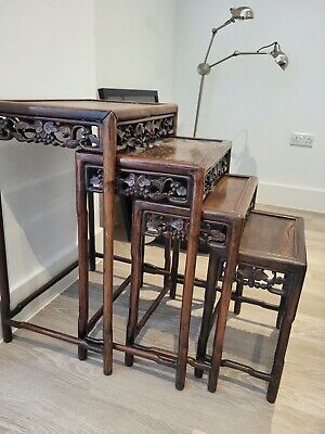 Late 1800s/early 1900s Chinese Nest Of 4 Mahogany Tables With Carved Decoration • 900£