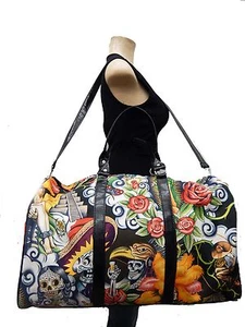 BOLSO DE HOMBRO GRANDE DE LONA BOLSO DEPORTIVO PATRÓN ""CONTIGO AZTECA", ALGODÓN, NUEVO - Imagen 1 de 2