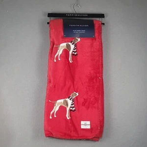 Tommy Hilfiger Hound Dog Throw Blanket Sherpa Lined Pet Red 50" X 60" - Picture 1 of 8