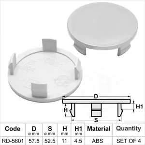 Alloy wheel center caps centre universal rim plastic 4x hub cap 52.5 mm 57.5 mm - Picture 1 of 3