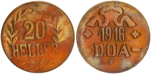 German East Africa 20 Heller 1916T Bronze Conductivity 43-44 Ms / N Vf-Xf 126107 - Picture 1 of 1