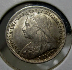 Splendida moneta d'argento britannico 1899 FDC, 3 pence, brillante UNC, regina Vittoria - Foto 1 di 7