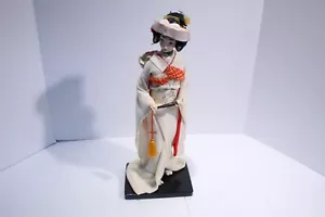 Japanische Geisha Puppe Vintage 14 Zoll auf Holzsockel mit Ventilator - Bild 1 von 17