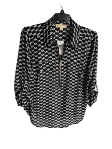 NWT $125 Michael Kors Black/White Logo Zip Front 3/4 Roll Tab Sleeves Size 1X - Picture 1 of 4