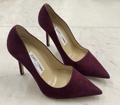 New Jimmy Choo Romy 85mm Suede Pump Heels In Burgundy Size: 34.5 (US 4.5) - Image 1 of 4