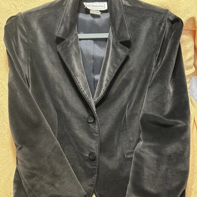 Винтажный H.R. Женский блейзер Roberts черный с бархатной подкладкой размер 11 - Изображение 1 из 4