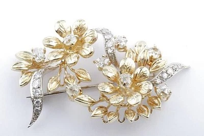 Diamant Brosche 1ct 750 er 18k Bicolor GG WG Gold Brilliant Altschliff - - Bild 1 von 4