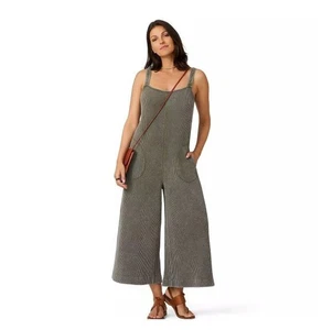 Flint & Moss Olive Green 100% Cotton Waffle Knit Relaxed Wide Leg Jumpsuit S 6-8 - Picture 1 of 4