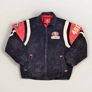 Vintage NFL San Francisco 49ers Leather Jacket Black Red Suede Panels Men’s XL - Picture 1 of 8