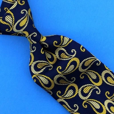 Gravata Turnbull & Asser Inglaterra Gravata Dourada Marinha Paisley Luxo Gravata de Seda L3 Nova - Imagem 1 de 4