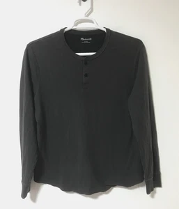 Camicia Madewell Taglia Large Doubledown Henley 100% Cotone Manica Lunga Grigio Carbone - Foto 1 di 14