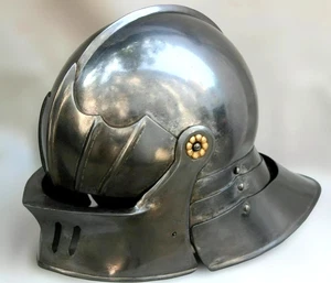 Casco Sallet Alemán Caballero Medieval 18GA | Armadura de Acero Azulado | SCA LARP Juegos con disfraces - Imagen 1 de 5