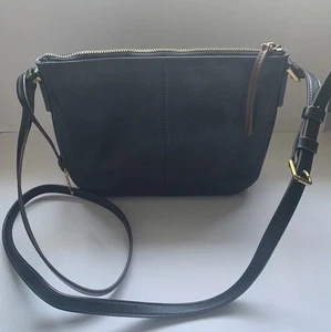 Fossil Black Brown Leather Medium Crossbody Bag With Key Tag Adjustable Strap - Picture 1 of 9