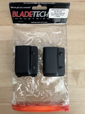 2 bolsas Bladetech Single Mag com Teklok 1911 pilha única destro preto Kydex #738585  - Imagem 1 de 3