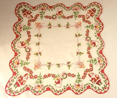 Vintage Christmas Santa Snow Man Handkerchief Hanky - Image 1 of 4