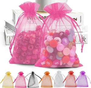 50 Pack Pink Organza Bags 4 X 6 Inch, Premium Sheer Drawstring Organza Bags f... - Picture 1 of 6
