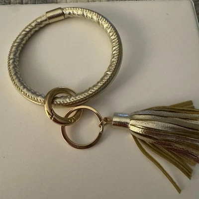 Wristlet Keychain Key Ring Gold Tone with Tassel - Image 1 of 4