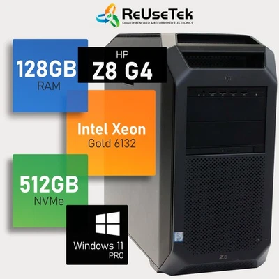 HP Z8 G4 Workstation x2 Xeon Gold 6136 3.00GHz 128GB RAM 512GB NVMe Quadro P1000 - Image 1 of 4