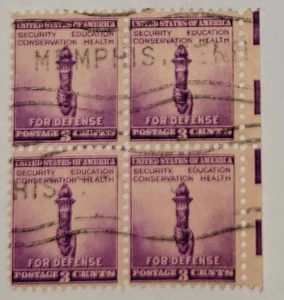 3 cent 1940 For Defense , mach. postmarked, Scott #901 block of 4 - Picture 1 of 2