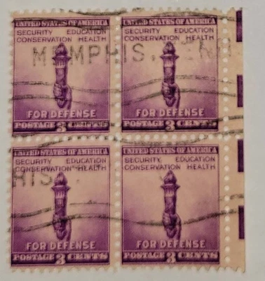 3 cent 1940 For Defense , mach. postmarked, Scott #901 block of 4 - Image 1 of 2